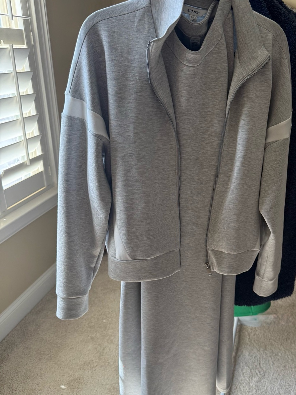 SPANX Heather Gray Zip-Front Bomber Jacket